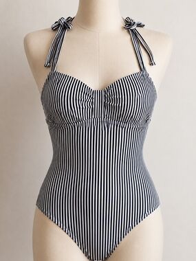 Black & White Striped One-Piece Swimsuit – Size Medium – NWOT